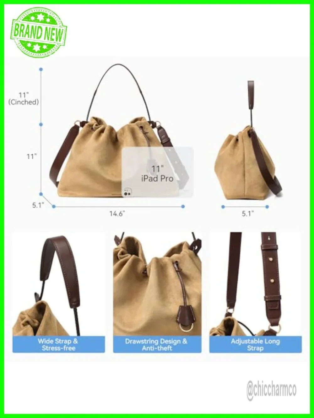 Slouchy Hobo Bag with Drawstring Closure and Dual Straps Soft Faux Suede